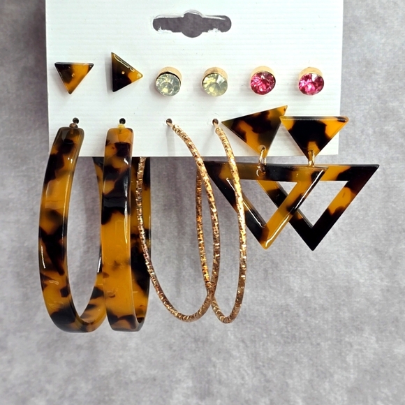 Brown Gold Hoop Stud Dangle Large Earrings Boho Retro Fashion Jewelry JB2-45 - Picture 1 of 3